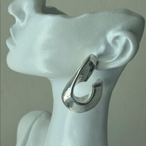 E&L Israel Sterling Silver Wavy Hoop Electroform Earrings 1 3/4" long